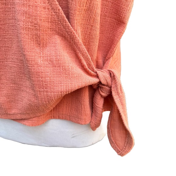 MADEWELL Pink Orange Linen Feel Summer Top w/ Button Closure & Tie Bottom, Sz. L - Picture 3 of 4